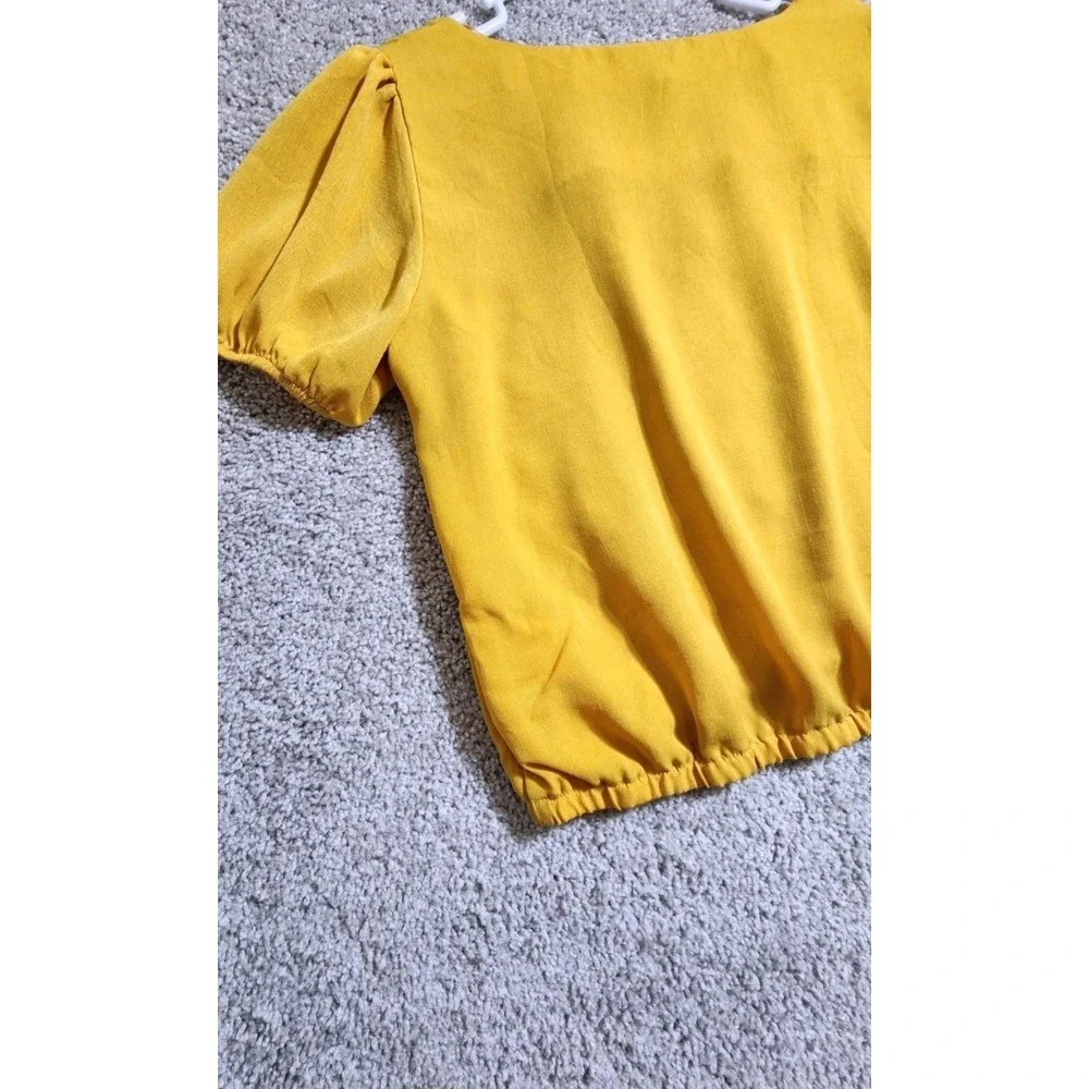 OLM Golden Yellow Milkmaid Style Cropped Blouse Cottagecore Puff Sleeve Top Lrg - Picture 9 of 9